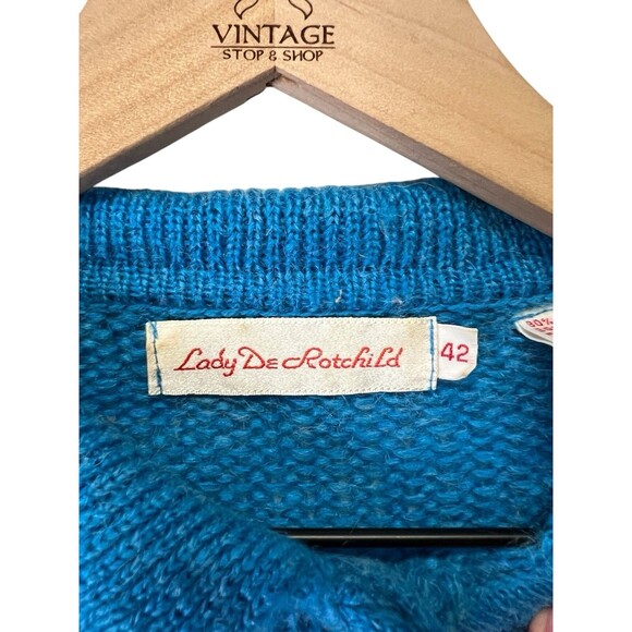 Vintage Lady De Rotchild Blue Stripe Cable Knit Collared Sweater Women's Size 42 - Picture 5 of 10